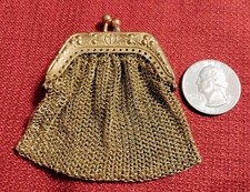 Vintage small German goldtone mesh coin purse, 2.5" chain mail, VG