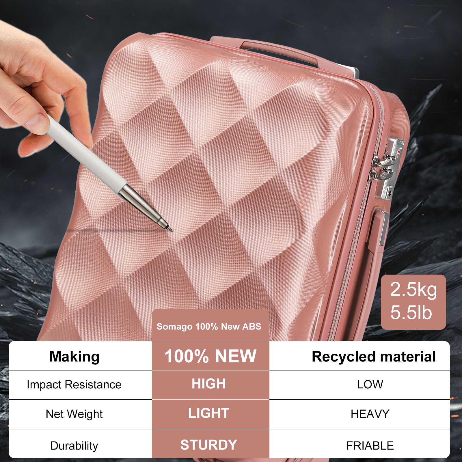 Hardshell Lightweight ABS Travel Luggage Sets Suitcase with TSA Lock Diamond