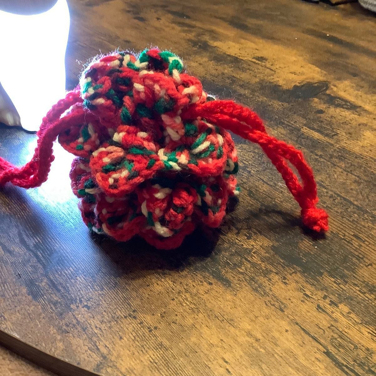 Hand-knitted strawberry pattern drawstring pouch … - image 5