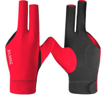Billiard Glove, BILMAG, 3-Finger, Black and Red, Spandex Elastane Pool Snooker