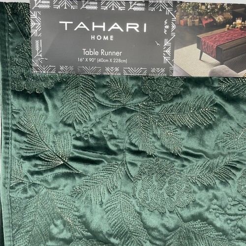 Tahari Home Christmas Holiday Table Runner Velvet Quilted 16X90 Green - Picture 5 of 8