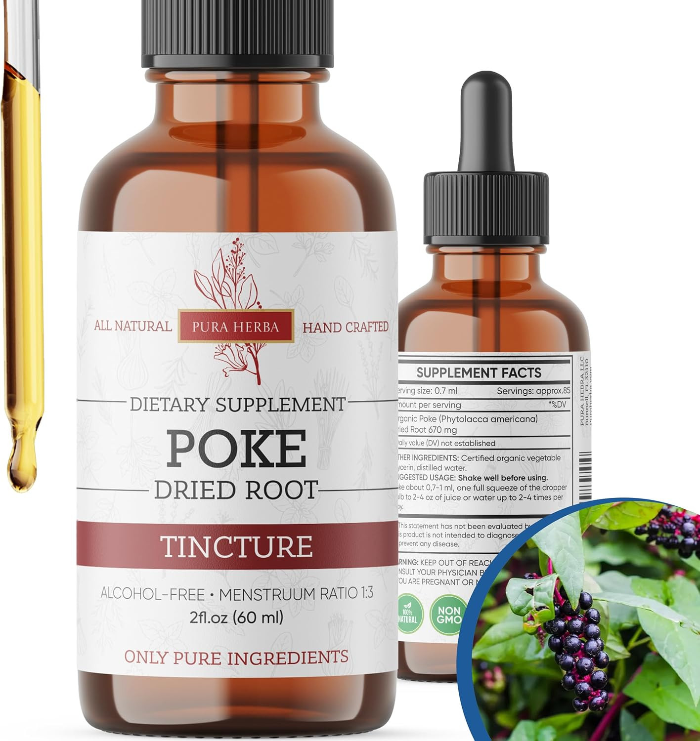 Organic Poke Root Tincture, Supports Immune and Lymphatic System, Alcohol Free,
