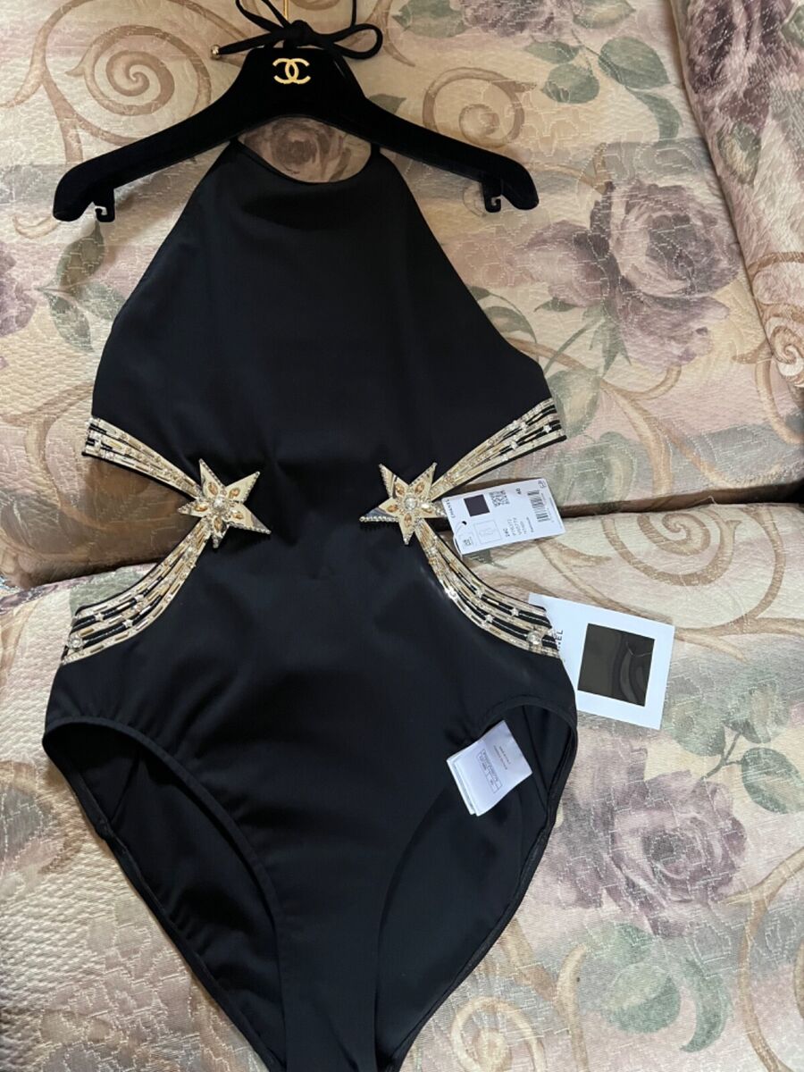 CHANEL 2024C NEW TAGS BLACK SWIMSUIT STRETCH JERSEY PEARLS CHANEL 2024C NEW TAGS BLACK SWIMSUIT STRETCH JERSEY PEARLS