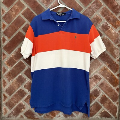 Vintage Polo Ralph Lauren Shirt Mens Size Large Striped Knitted Red White  Blue