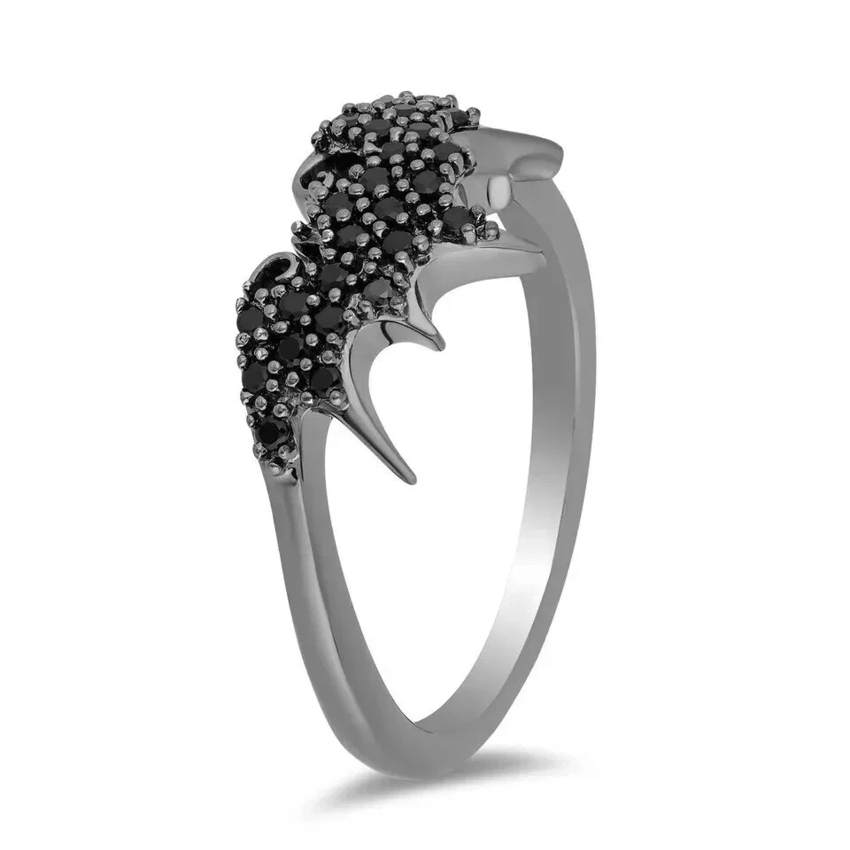Lab Created Diamond Nightmare Before Christmas Black Bat Rings 14K White Gold Fn - Image 4 of 4