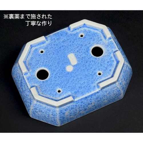 Japanese bonsai pot HEIAN SENZAN Rectangle shape W16.5cm H5cm Light blue Glazed - Picture 9 of 24