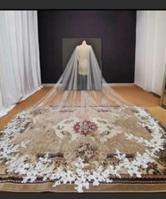 US 3 x 3M Cathedral Length Bridal Shawl Wedding Veil Cape Accessories Lace Edge
