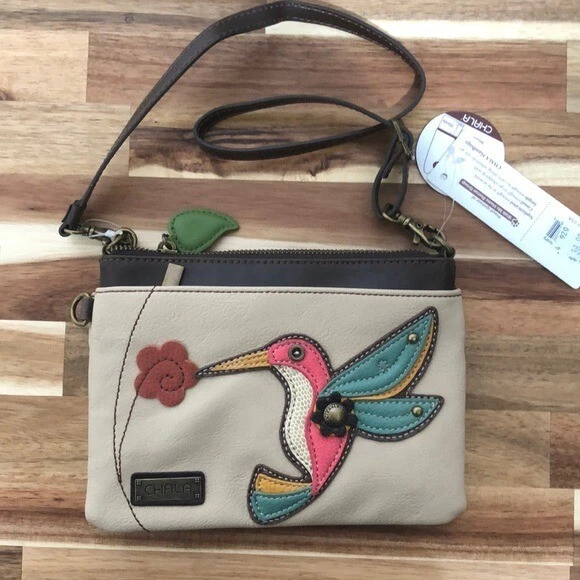 Chala Women's Mini Crossbody Bag Purse Hummingbird Ivory Faux Leather  - New