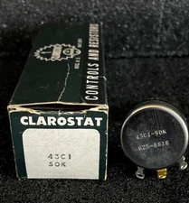 1pc CLAROSTAT 43C1-50K Wirewound  50K Ohm 2-Watt Linear Potentiometer  **NOS