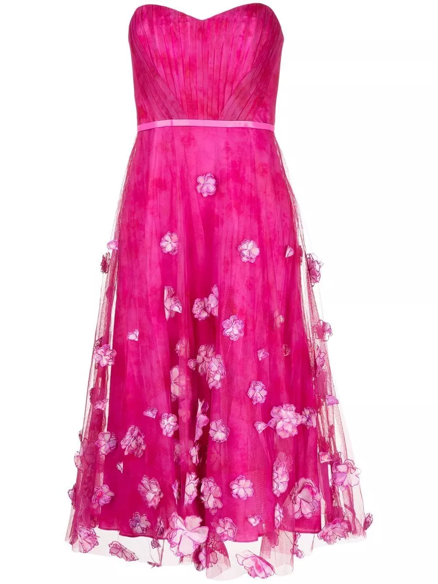 Marchesa notte 3d embroidered strapless gown cheap