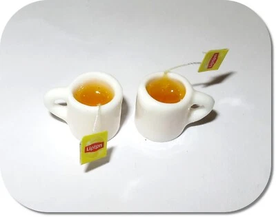 MARKENLOS Miniatur Teetasse, Tasse mit Tee "Lipton" - 1 Paar, NEU