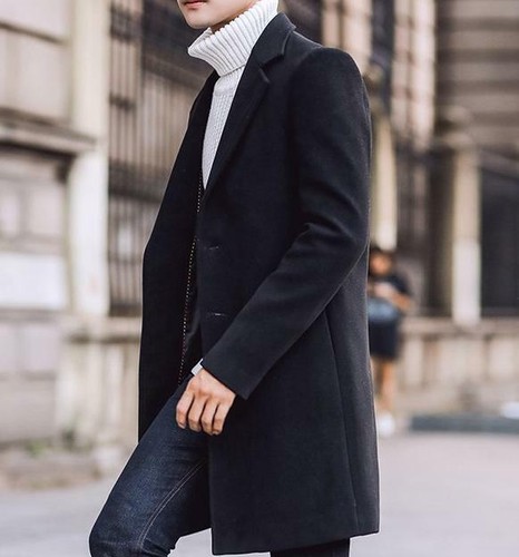 Mens Korean Fashion Wool Blend Long 