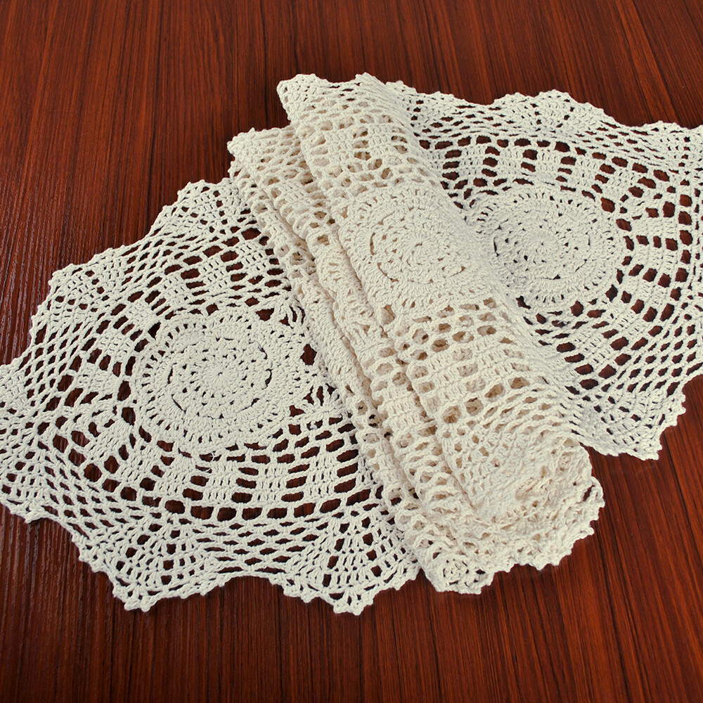Stile Vintage Uncinetto Pizzo Cotone Tavolo Runner Cavo Fuori Floreale Tovaglia