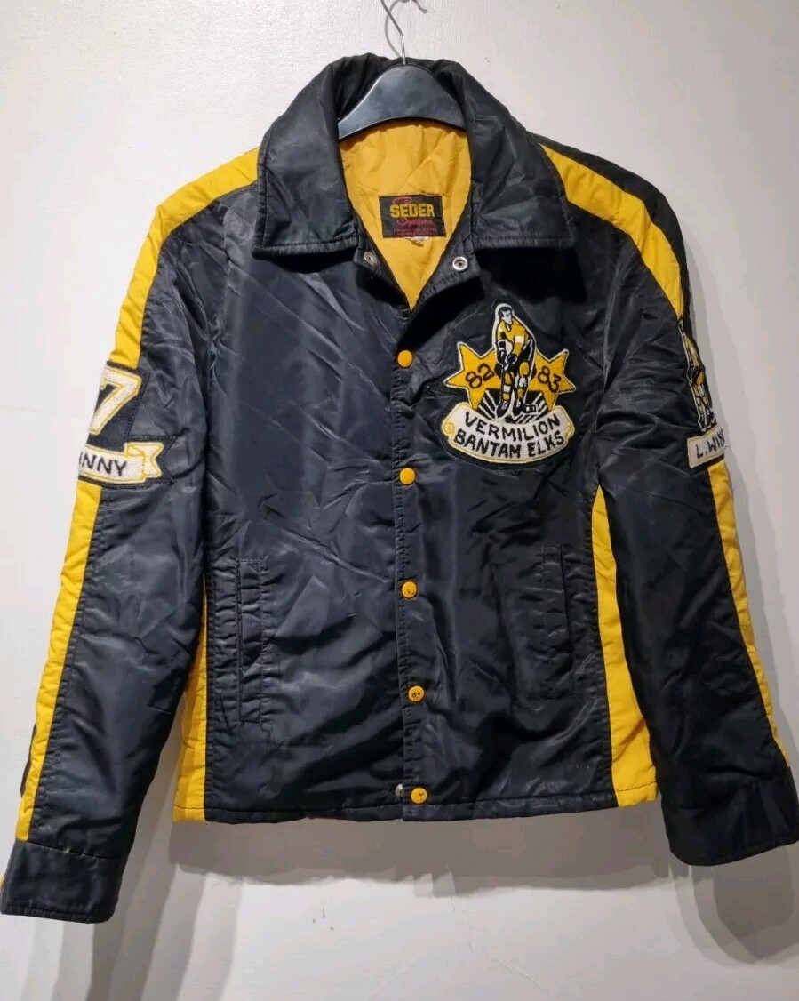 Chaqueta acolchada de hockey sobre hielo canadiense Seden vintage años 80 bermellón gallo alces rara