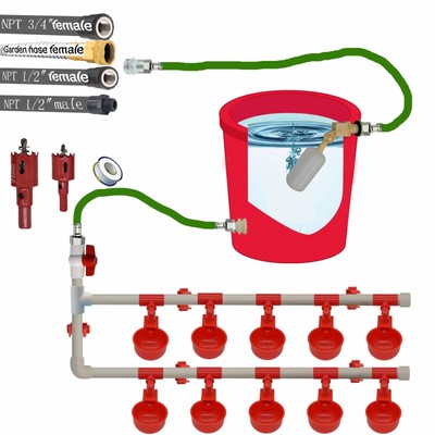 Complete Set Pipeline Automatic Chicken Waterer System,1/2'' PVC Pipe Accessor...