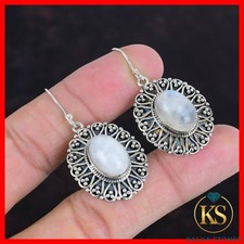 925 Sterling Silver Natural Rainbow Moonstone Dangling Wedding Hook New Earrings