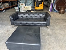 Bespoke Made Black Leather Sofa, 230cm L x 100cm D x 77cm H x 48cm Seat Height