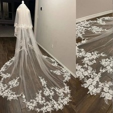 All Around Lace Appliques 2T Cathedral Length Wedding Veil Customized Bridal