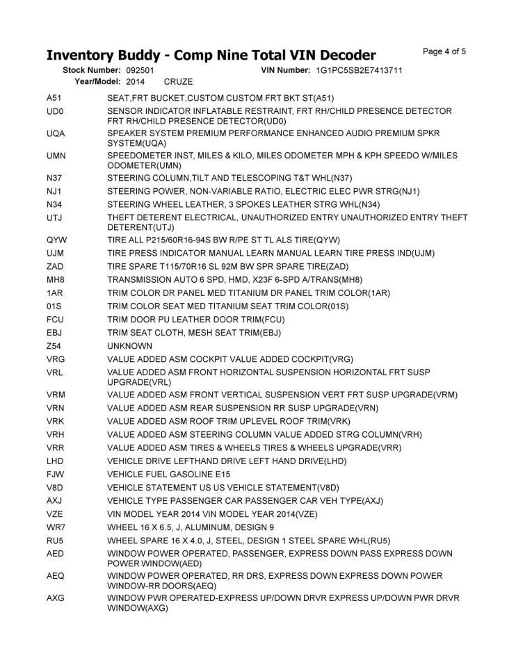 Driver Front Door VIN P 4th Digit Limited Fits 12-16 CRUZE 926283
