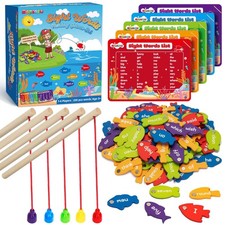 Wooden Magnetic Sight Word Fishing Game for Toddlers, Alphabet Fish Catching ...