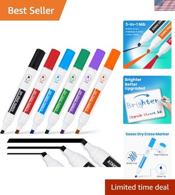 Assorted Color Dry Erase Markers Set - 6 Vibrant Chisel Tip Markers for Adults