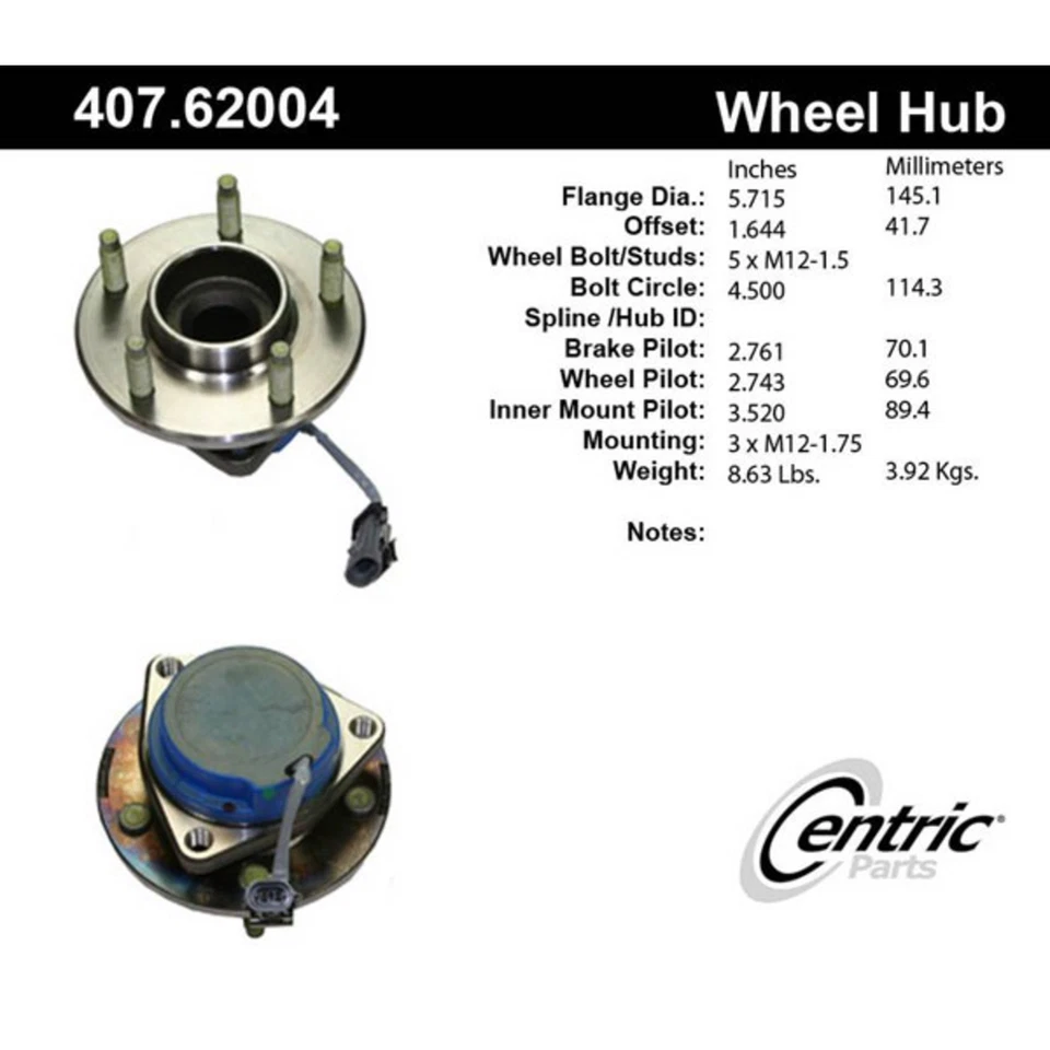 Centric 407.62004 4-Wheel ABS Wheel Hubs Front or Rear Driver Passenger Side - Image 3 of 3