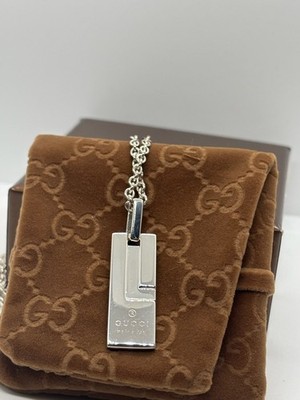 Gucci G-Rechteck Tag Anhänger Halskette Silber 925 Sterling Silber Schmuck