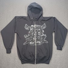Sudadera con Capucha Walt Disney World Para Hombre Mediana Negra Piratas Caribe Calavera Cremallera Completa
