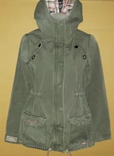 Fishbone Women Hip Style Distressed Hoodie Khaki Jacket, XS