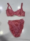 Vntg 1990s Olga Second Skin Satin Pink Frilly Panties Bra Set 36B M High Cut