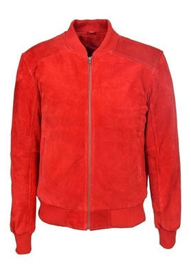 Herren Echt Wildleder Leder Rot Bomberjacke Weiche Bikerjacke Party/Clubjacke
