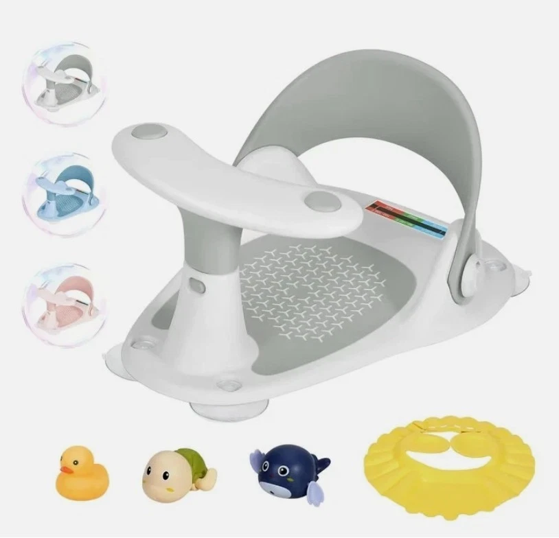 Assento de banho para bebê com termômetro, cadeira antiderrapante para crianças de 6 a 24 meses, cinza - Imagem 4 de 4
