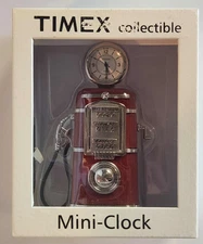 Vintage Timex Collectible Mini Clock Gas Pump Novelty Red & Silver