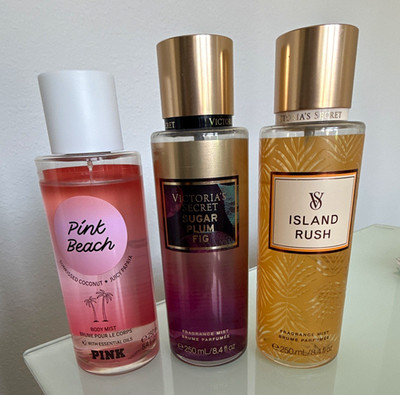 Victoria's Secret 3pc Fragrance Mist Set Pink Beach Sugar Plum Fig Island Rush