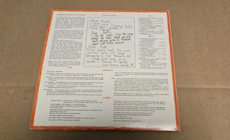 Signed/Autographed Raffi Singable Songs For The Very Young Vinyl Record Album LP - Image 2 of 4