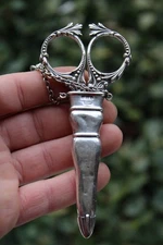 Antique Victorian Sterling Silver Chatelaine F&B Sewing Scissors & Sheath