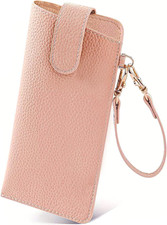 Soft Glasses Cases, Portable Sunglass Pouch with Button Clip Wrist Strap, Leathe