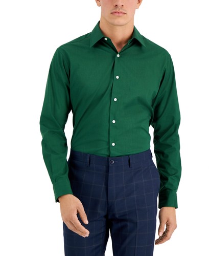 Club Room Mens Regular fit Dress Shirt XXL 18-18.5 Long Sleeve Ever Green Solid