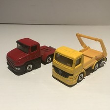 SIKU SCANIA ARTIC LORRY TRACTOR T CAB RED 75 & Mercedes skip lorry