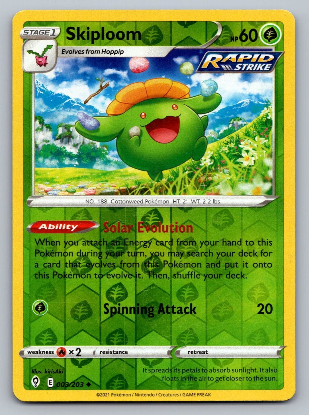 Pokemon TCG Evolving Skies Skiploom #3 Reverse Holo