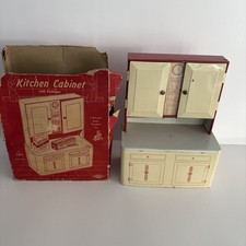 Vintage 1950's Wolverine Tin Litho Red  White Kitchen Cabinet w/Box
