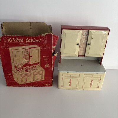 Vintage 1950's Wolverine Tin Litho Red & White Kitchen Cabinet w/Box