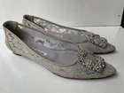 Manolo Blahnik Jeweled Gray Mesh Satin Leather Women's Flats EUR 38 / USA 8/UK 5