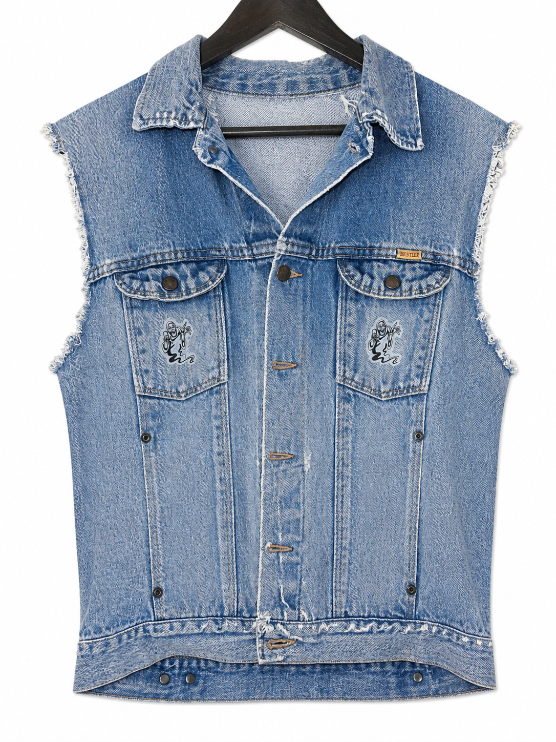 Distressed Punk Denim Biker Vest Customized Grunge Sleeveles