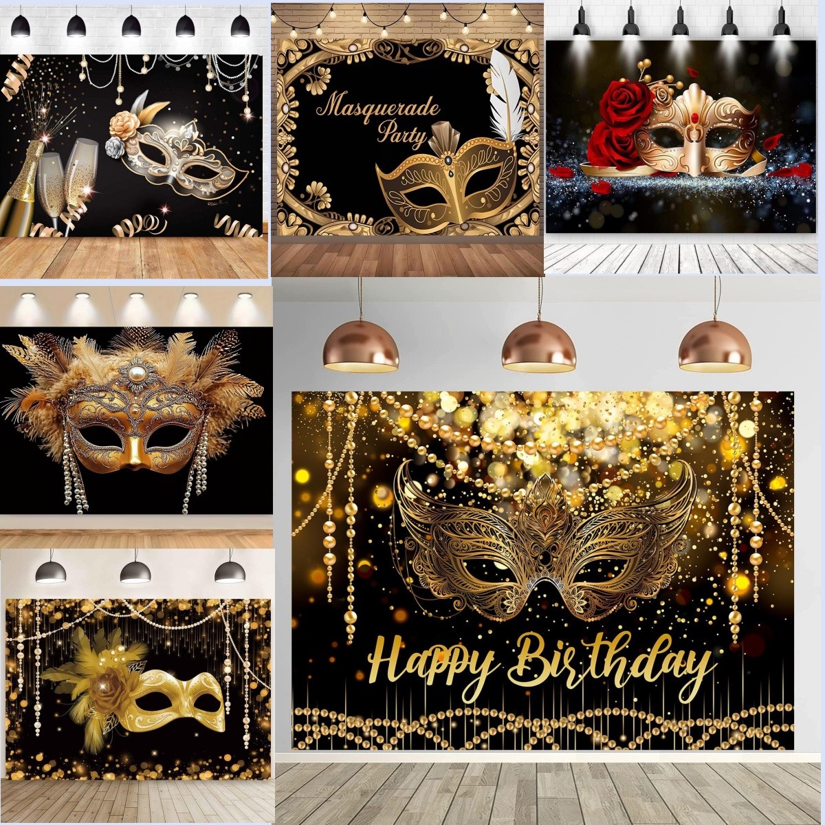 Máscara de fiesta de mascarada carnaval cumpleaños telón de fondo foto fondo accesorios decoración