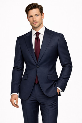 Marineblauer Wollanzug 2-teilig Sakko Hose Regular Fit spitzes Revers Hochzeit Bräutigam