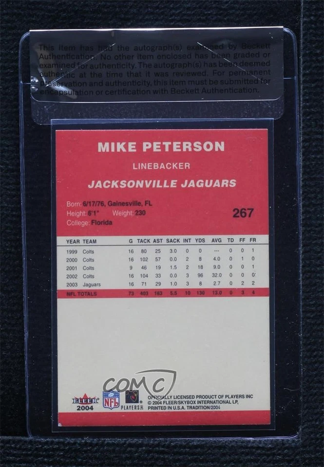 BAS 2004 Fleer Tradition Mike Peterson #267 Seal of Authenticity Auto - Image 2 of 2