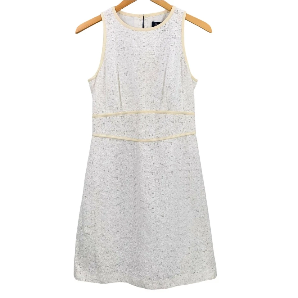 Nuevo con etiquetas Vestido Vaina Magaschoni Blanco Algodón Ojales Cuero Talla 6 Foto 2 de 4