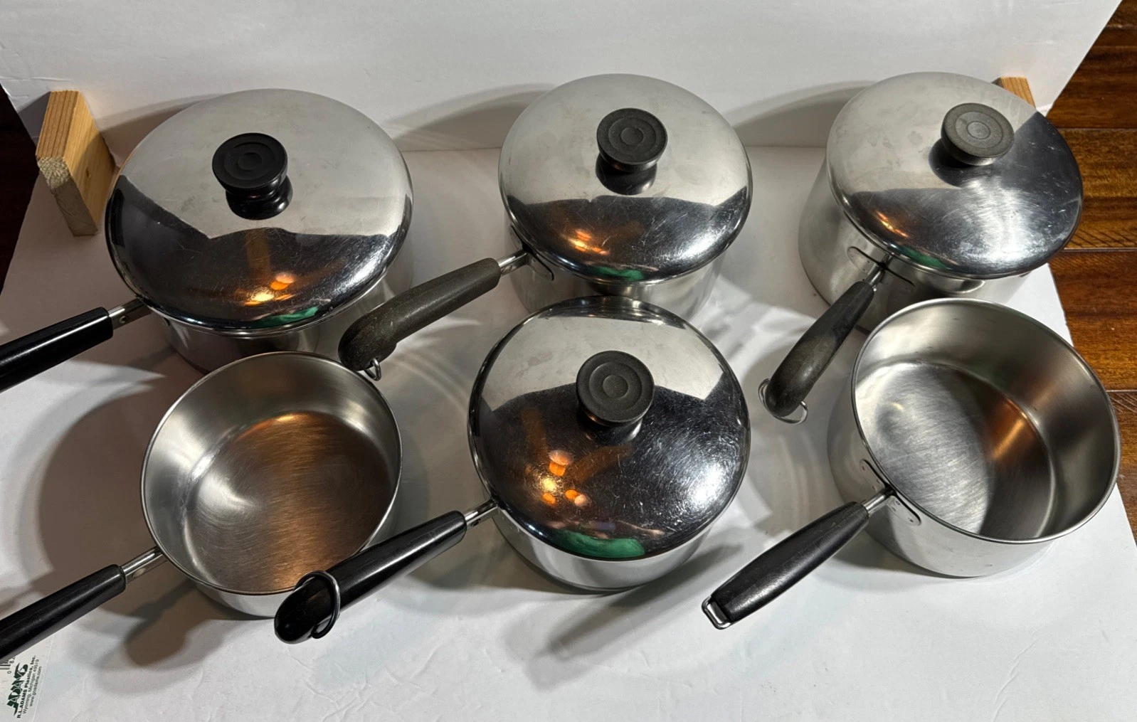 Vtg Revere Ware 1801 Copper Bottom & Stainless Pots 1,2,QT 10 Piece Set