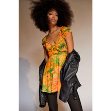 Urban Outfitters Women's Audrey Mesh Mini Dress In Orange Floral Size Small